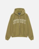 Sudadera con Capucha Stussy Outline Zip Verde Oliva